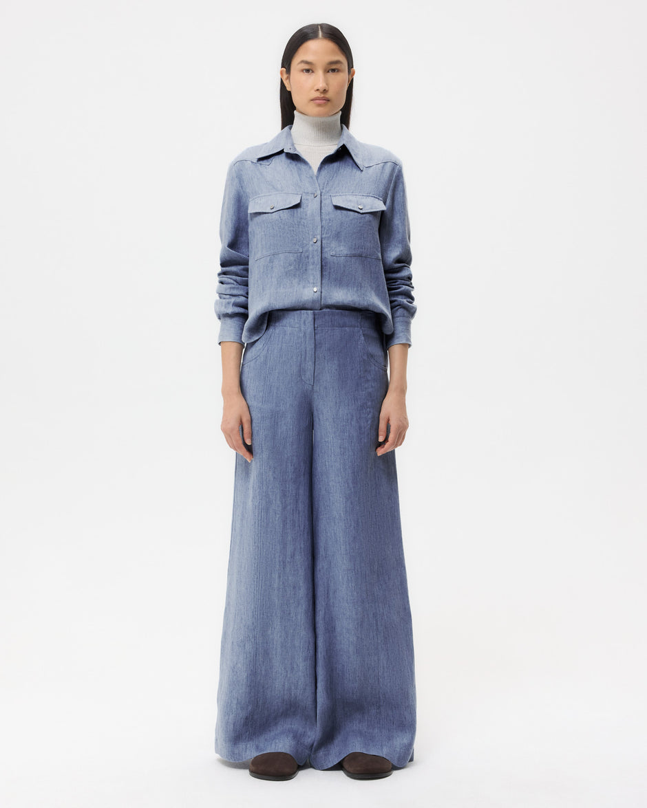 TWP Medium indigo Demie Pant in Lightweight Washed Hemp Denim view 6