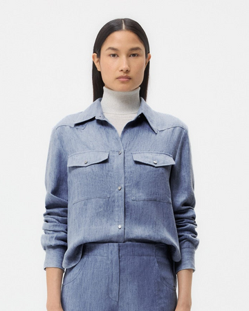 TWP Medium indigo Rancher&#39;s Daughter Shirt in Lightweight Washed Hemp Denim view 1