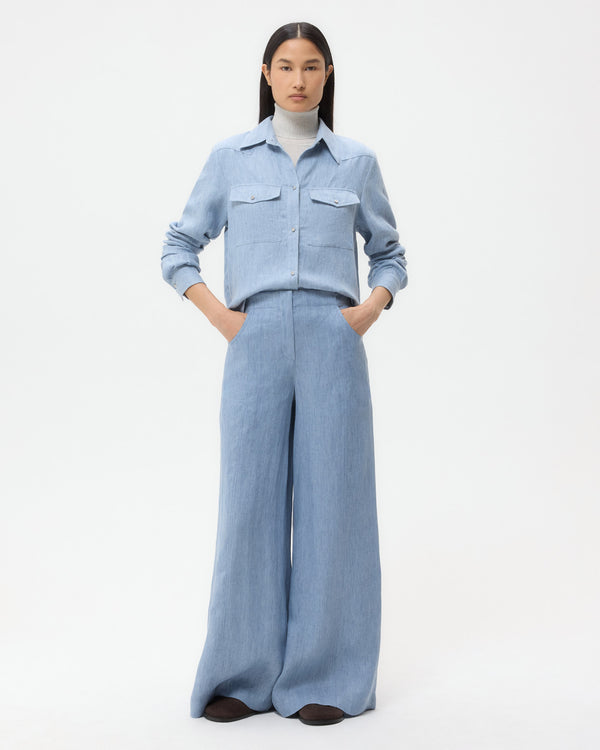 TWP Light indigo Demie Pant in Lightweight Washed Hemp Denim view 2