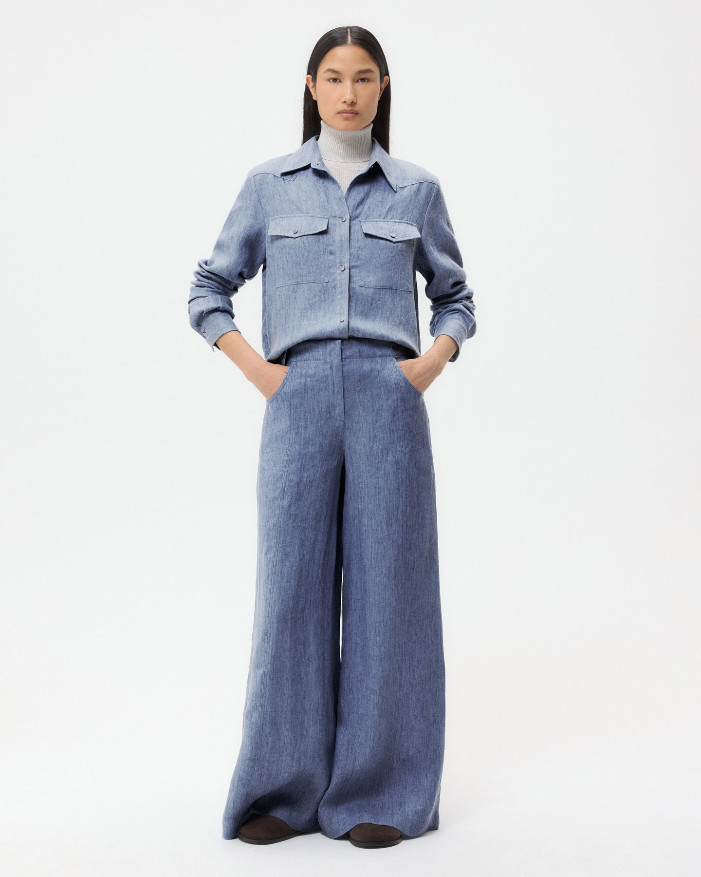TWP Medium indigo Demie Pant in Lightweight Washed Hemp Denim view 3