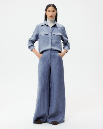 TWP Medium indigo Demie Pant in Lightweight Washed Hemp Denim view 3