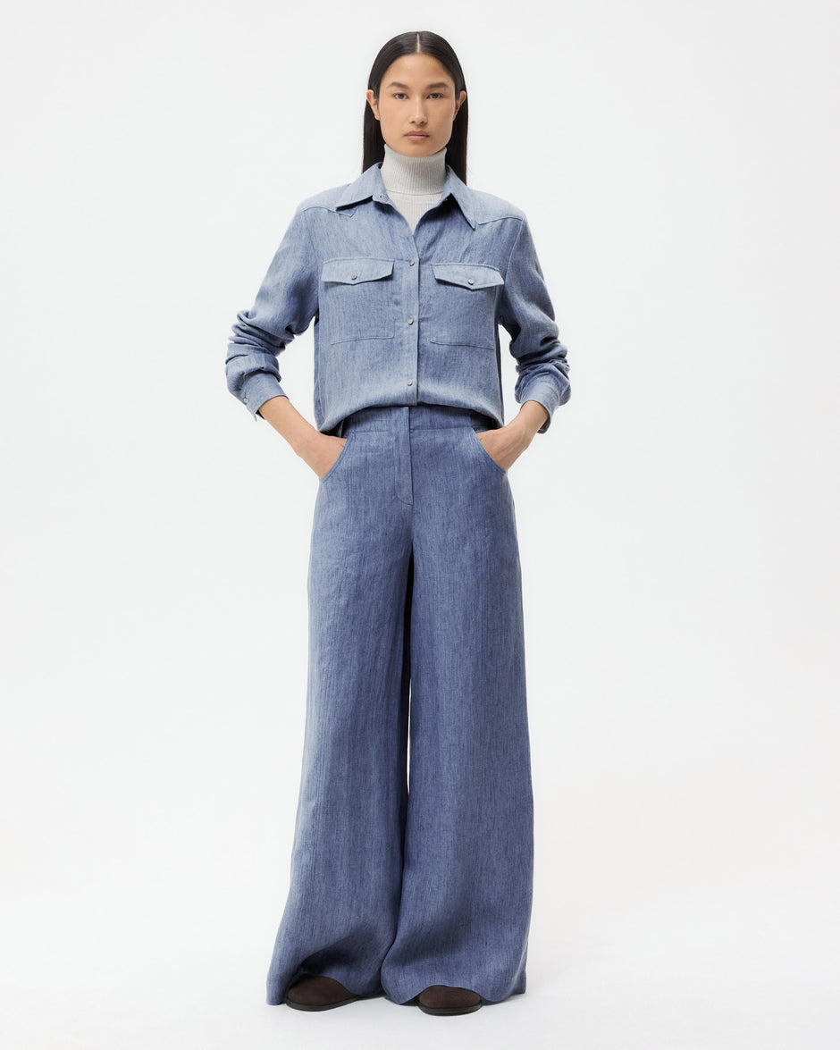 TWP Medium indigo Demie Pant in Lightweight Washed Hemp Denim view 3