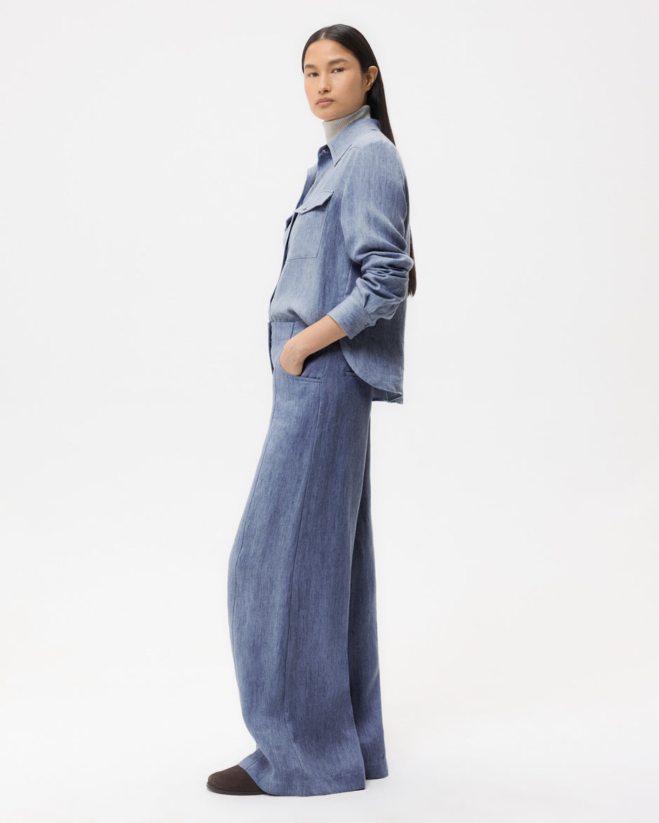 TWP Medium indigo Demie Pant in Lightweight Washed Hemp Denim view 4