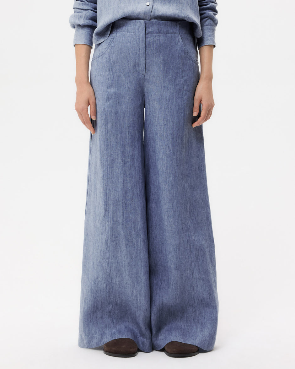 TWP Medium indigo Demie Pant in Lightweight Washed Hemp Denim view 1