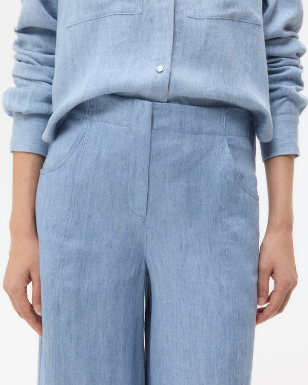 TWP Light indigo Demie Pant in Lightweight Washed Hemp Denim view 4