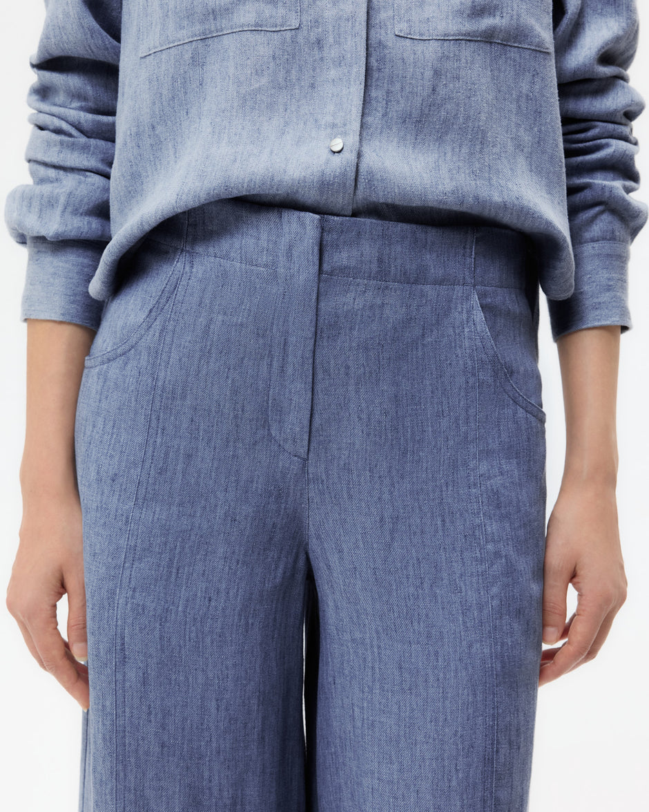 TWP Medium indigo Demie Pant in Lightweight Washed Hemp Denim view 2