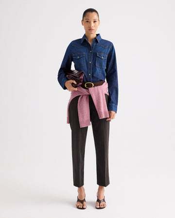 TWP Dark wash Mustang Sally Shirt in Denim Shirting view 3