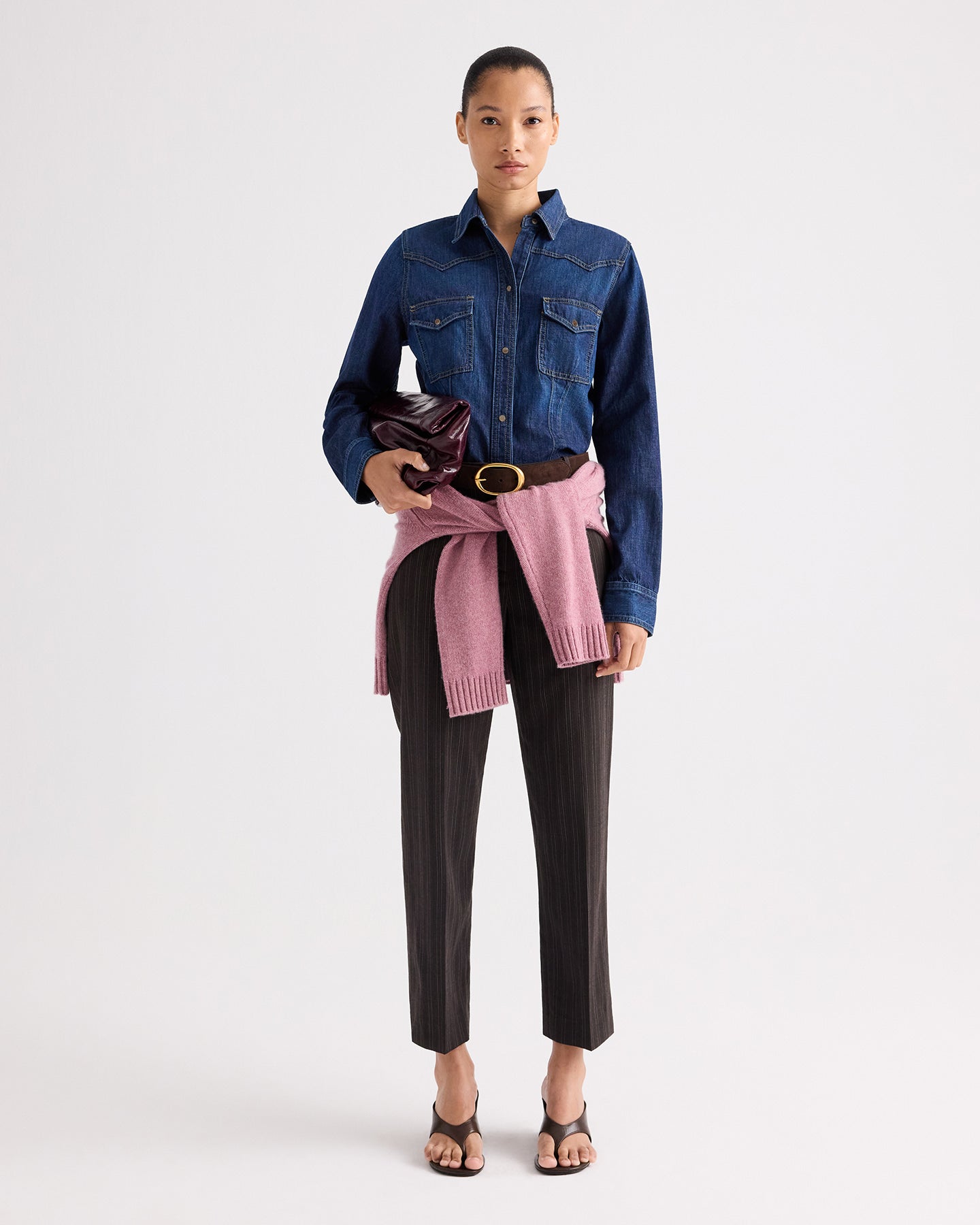 TWP Dark wash Mustang Sally Shirt in Denim Shirting view 3