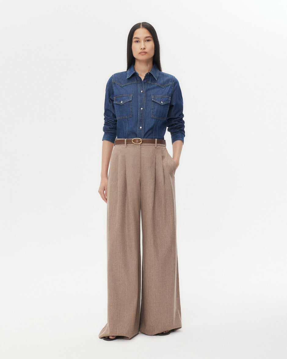 TWP Dark wash Mustang Sally Shirt in Denim Shirting view 4