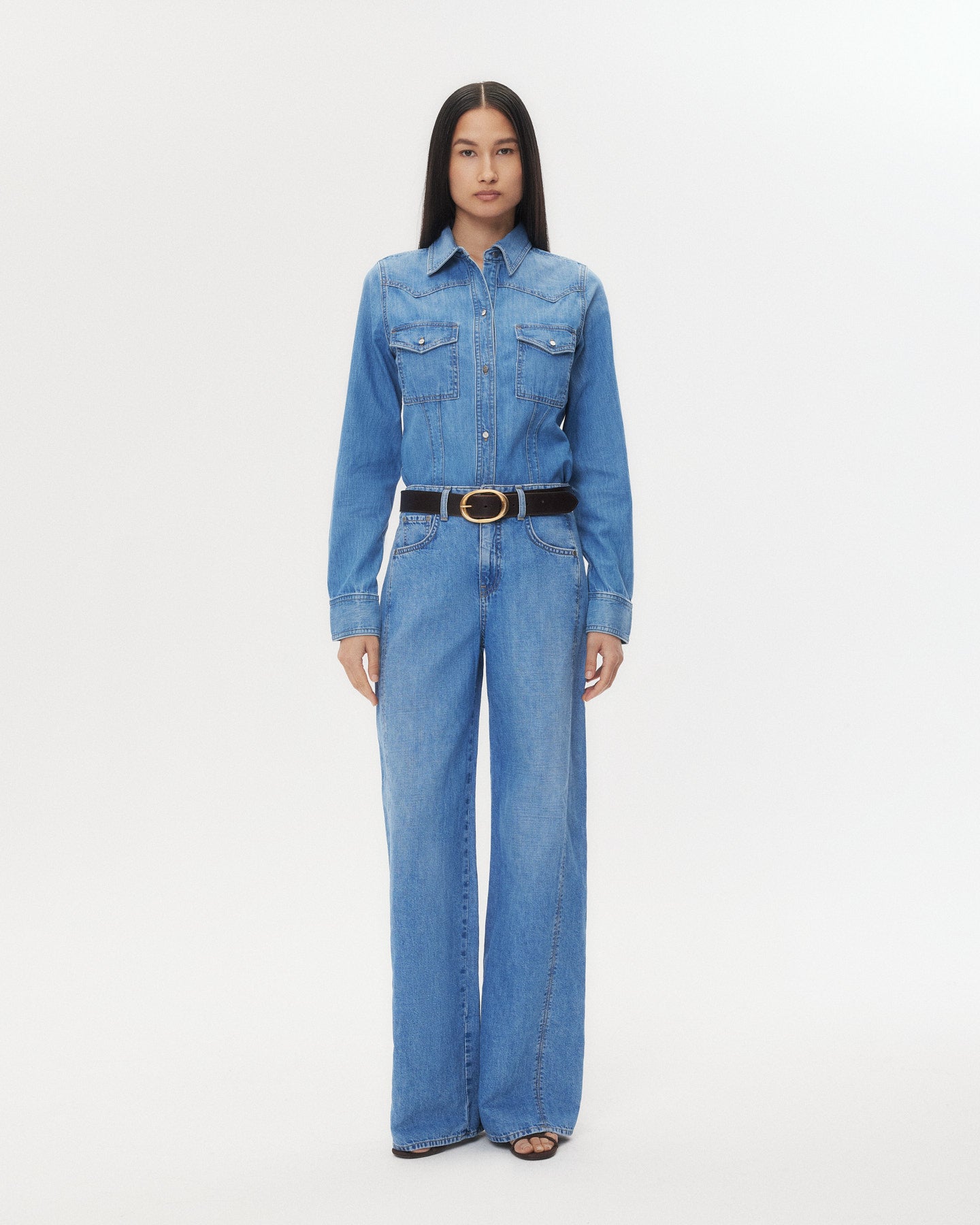 TWP Vintage wash Mustang Sally Shirt in Denim Shirting view 4