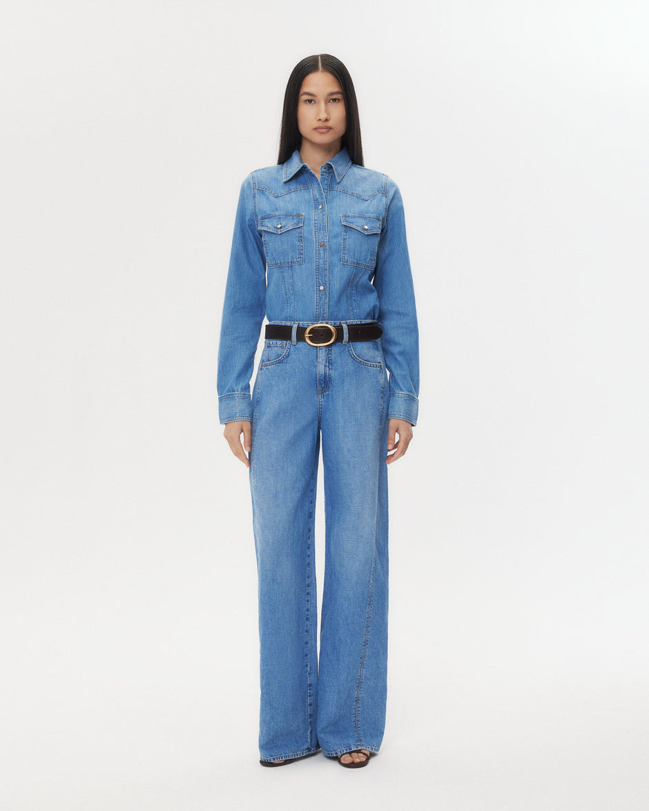 TWP Vintage wash Mustang Sally Shirt in Denim Shirting view 4