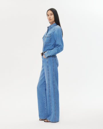 TWP Vintage wash Mustang Sally Shirt in Denim Shirting view 5