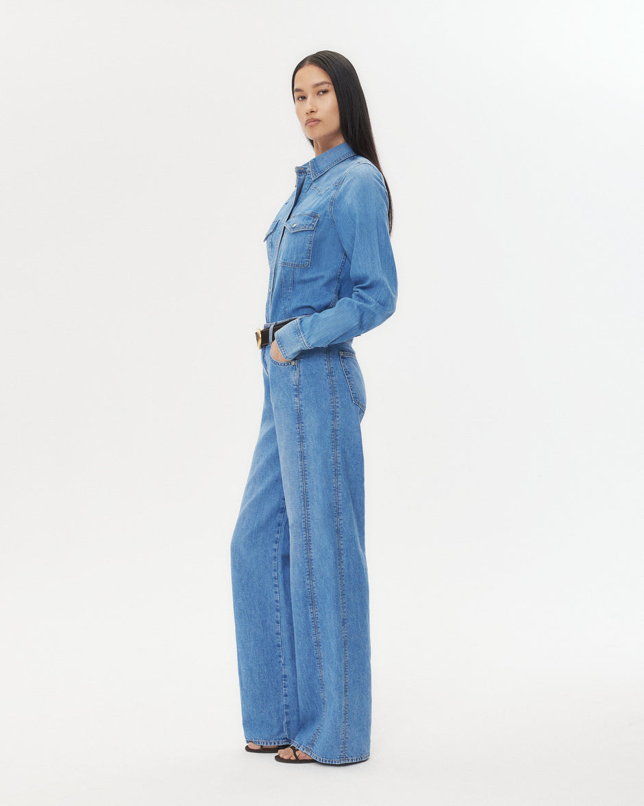 TWP Vintage wash Mustang Sally Shirt in Denim Shirting view 5