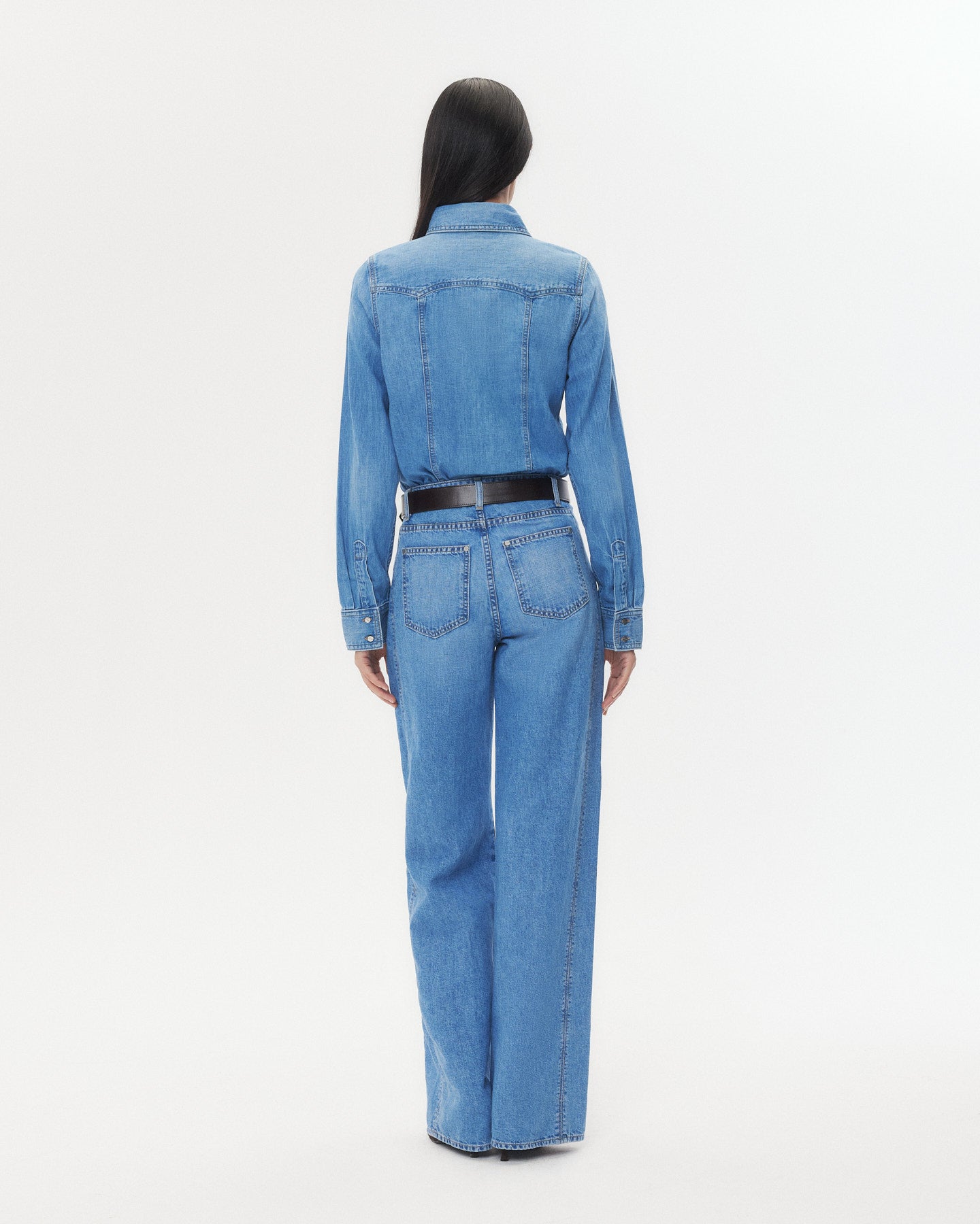 TWP Vintage wash Mustang Sally Shirt in Denim Shirting view 6