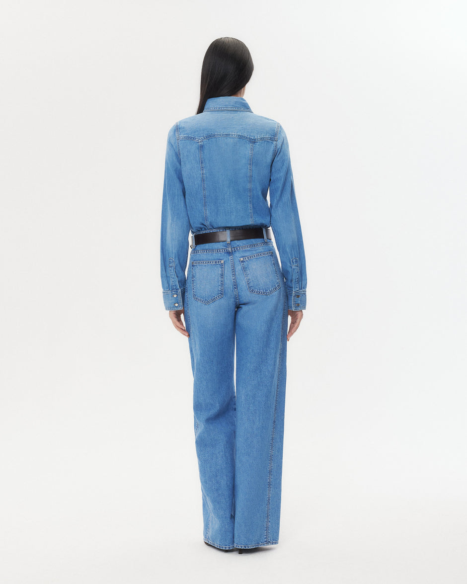 TWP Vintage wash Mustang Sally Shirt in Denim Shirting view 6