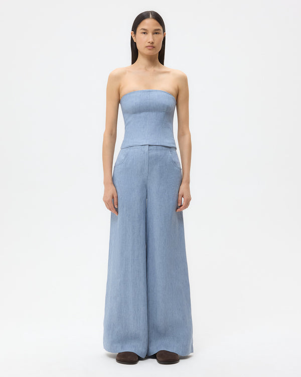 TWP Light indigo Jillian Bustier in Lightweight Washed Hemp Denim view 6