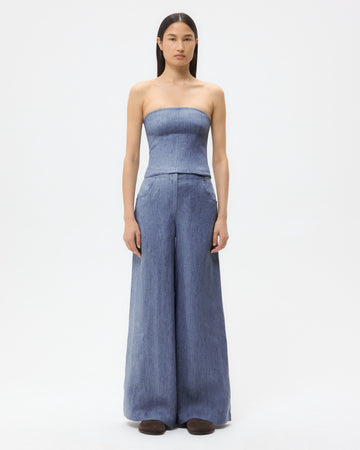 TWP Medium indigo Jillian Bustier in Lightweight Washed Hemp Denim view 3