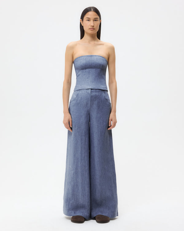 TWP Medium indigo Jillian Bustier in Lightweight Washed Hemp Denim view 4