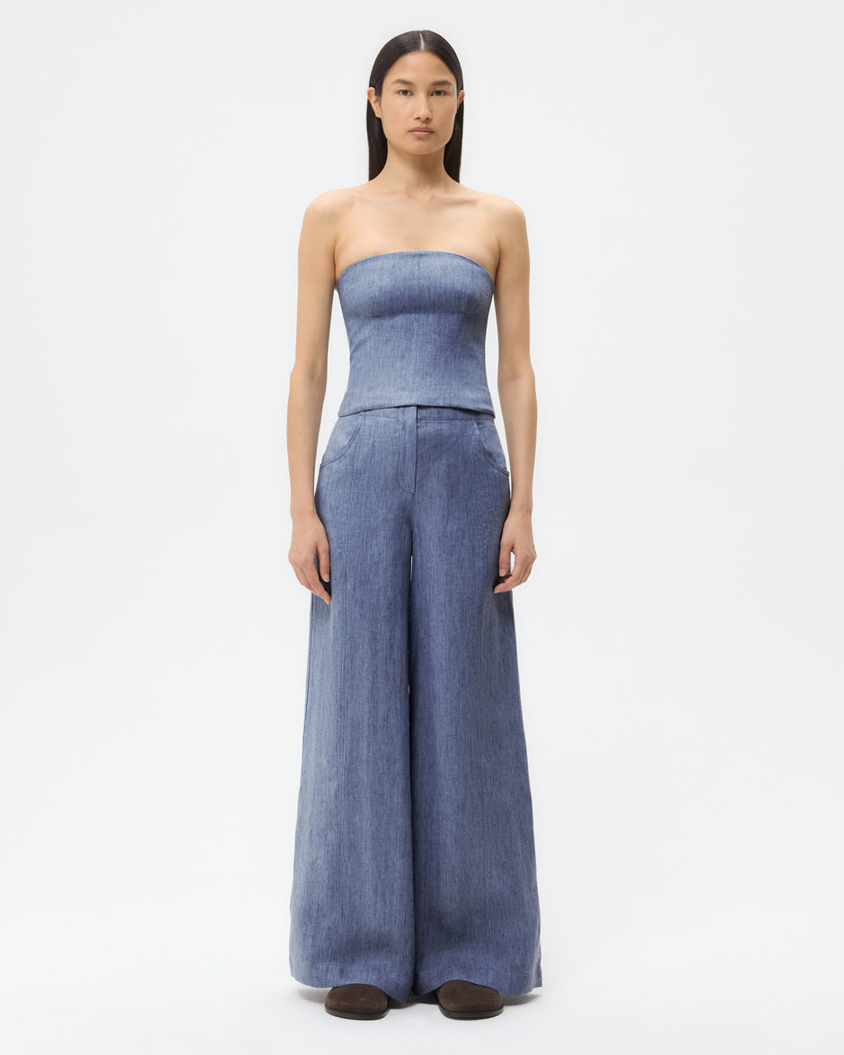 TWP Medium indigo Jillian Bustier in Lightweight Washed Hemp Denim view 3