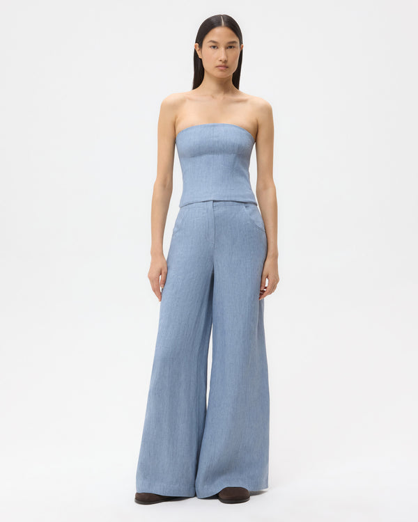 TWP Light indigo Jillian Bustier in Lightweight Washed Hemp Denim view 3