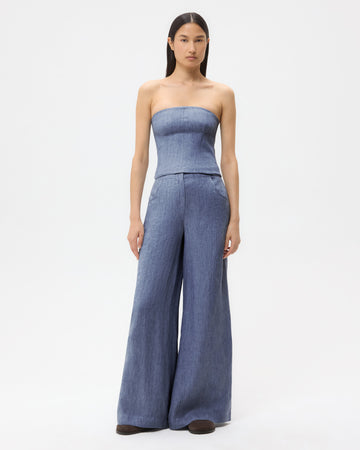 TWP Medium indigo Jillian Bustier in Lightweight Washed Hemp Denim view 1