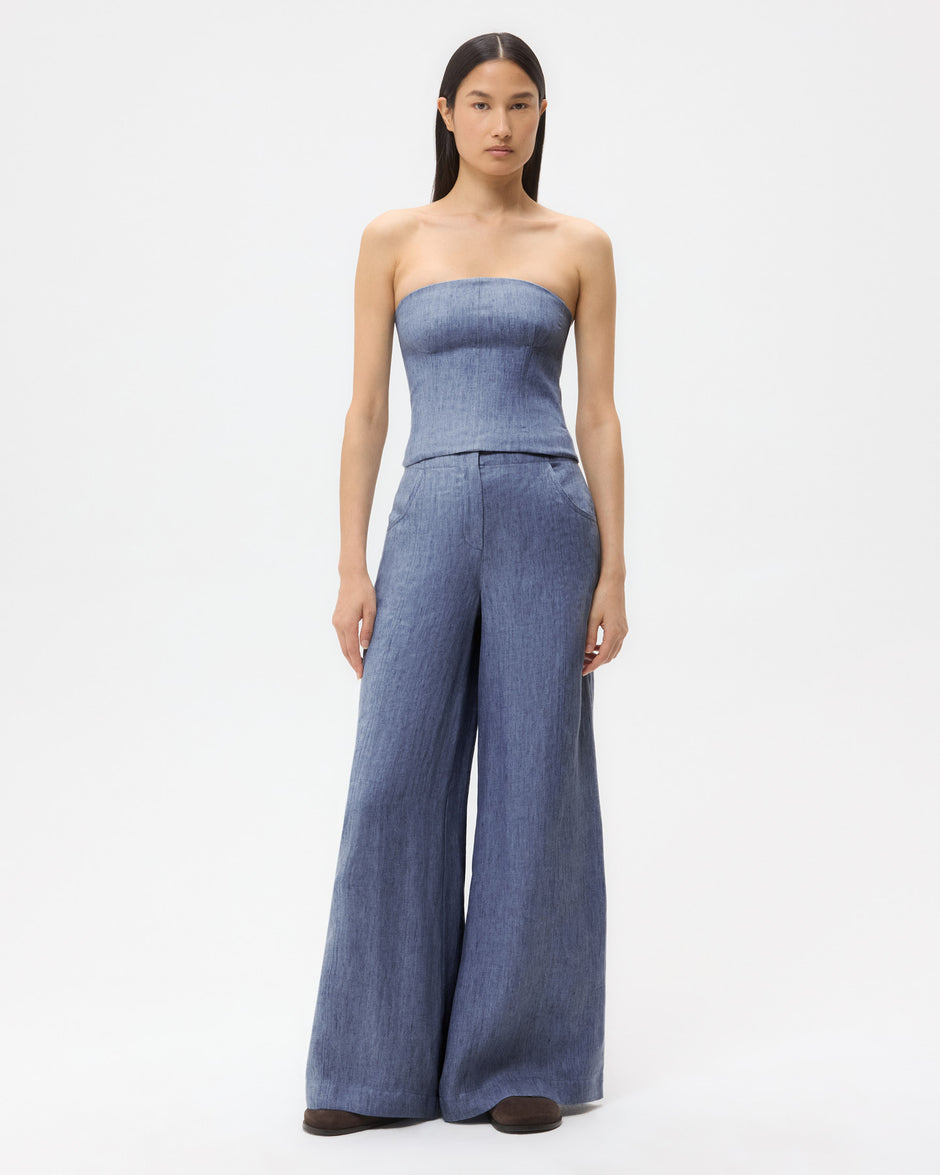 TWP Medium indigo Jillian Bustier in Lightweight Washed Hemp Denim view 1