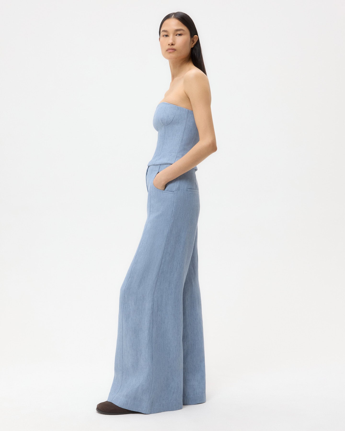 TWP Light indigo Jillian Bustier in Lightweight Washed Hemp Denim view 4