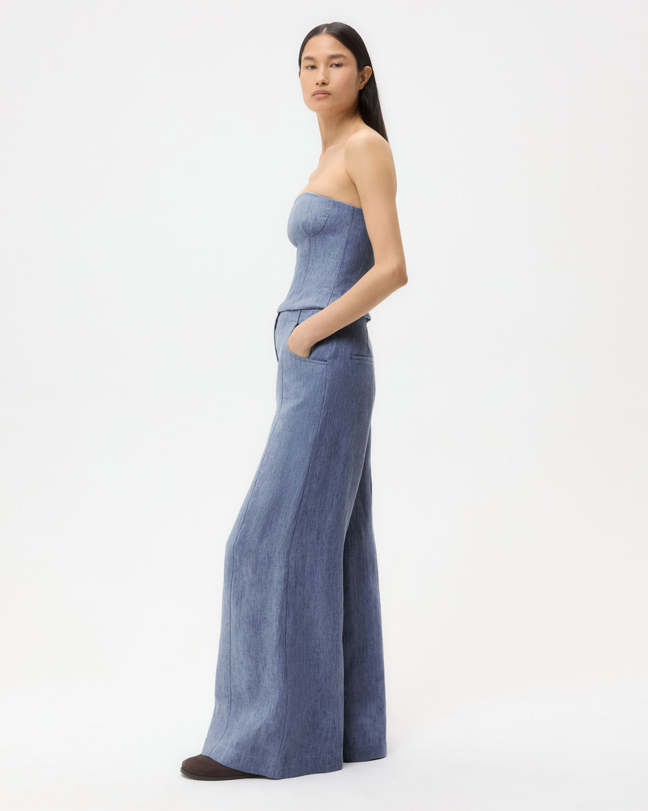 TWP Medium indigo Jillian Bustier in Lightweight Washed Hemp Denim view 4