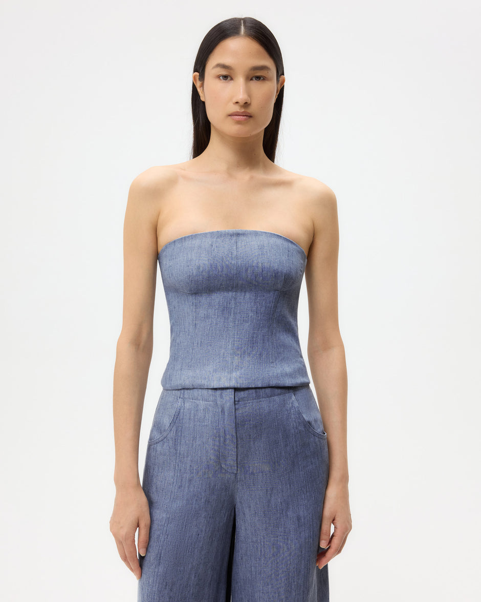 TWP Medium indigo Jillian Bustier in Lightweight Washed Hemp Denim view 5