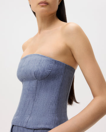 TWP Medium indigo Jillian Bustier in Lightweight Washed Hemp Denim view 2