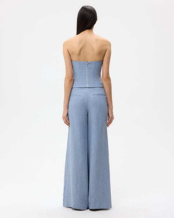 TWP Light indigo Jillian Bustier in Lightweight Washed Hemp Denim view 5