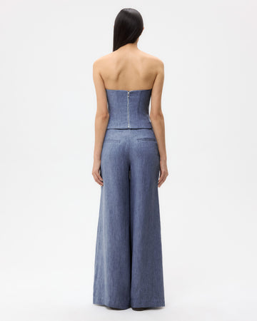 TWP Medium indigo Jillian Bustier in Lightweight Washed Hemp Denim view 6