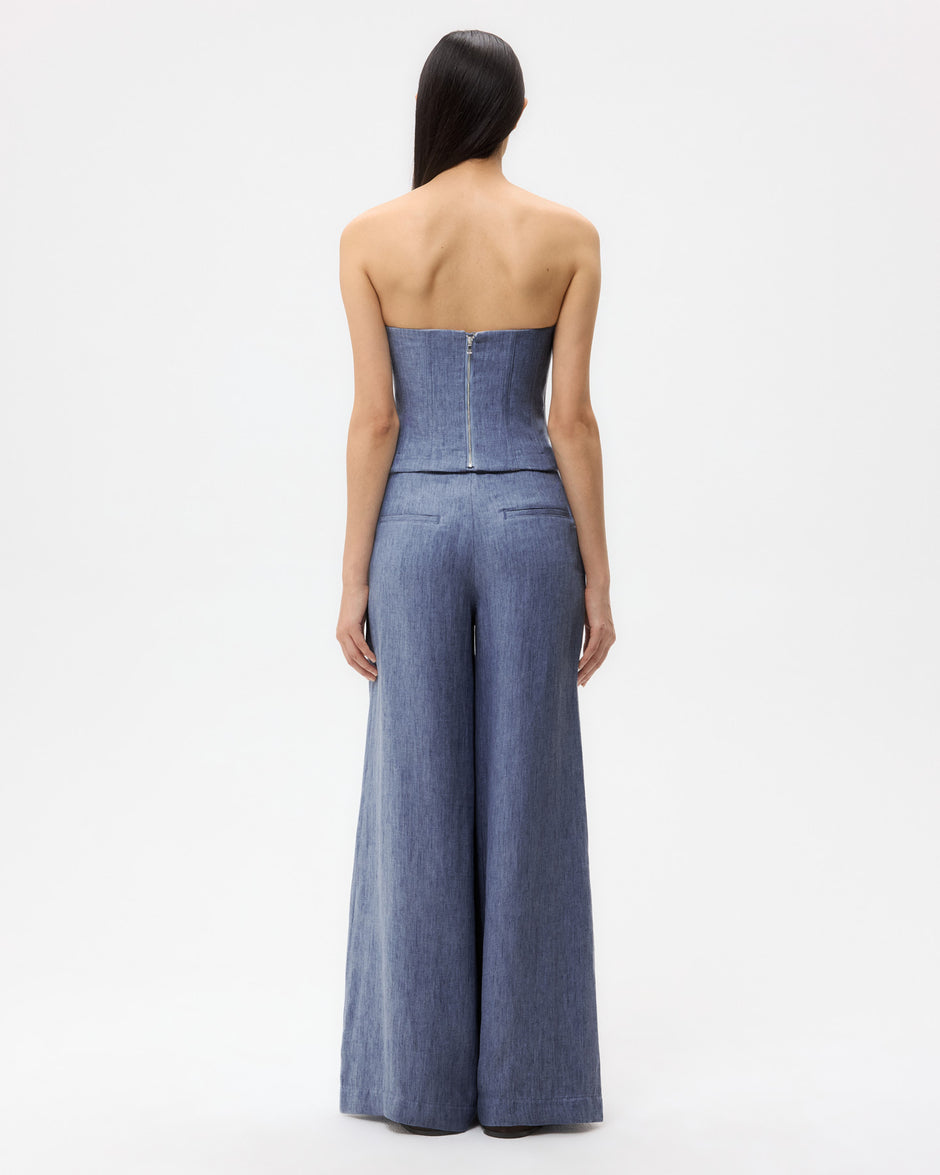TWP Medium indigo Jillian Bustier in Lightweight Washed Hemp Denim view 6