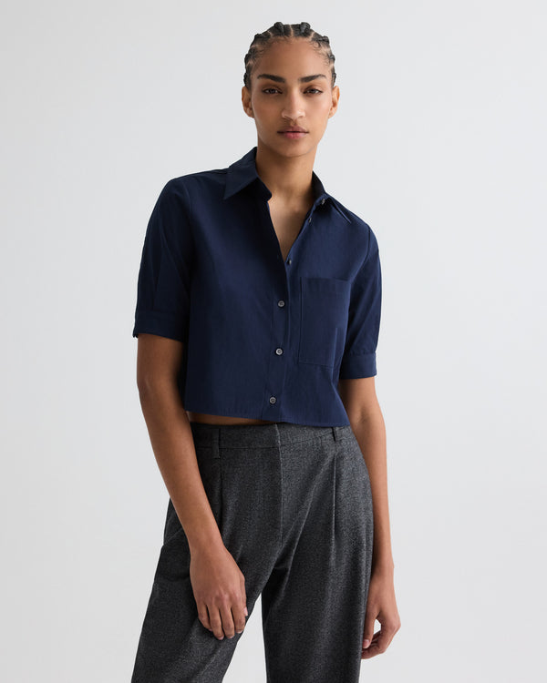 TWP Midnight Short Lived Shirt in Vintage Washed Poplin view 1