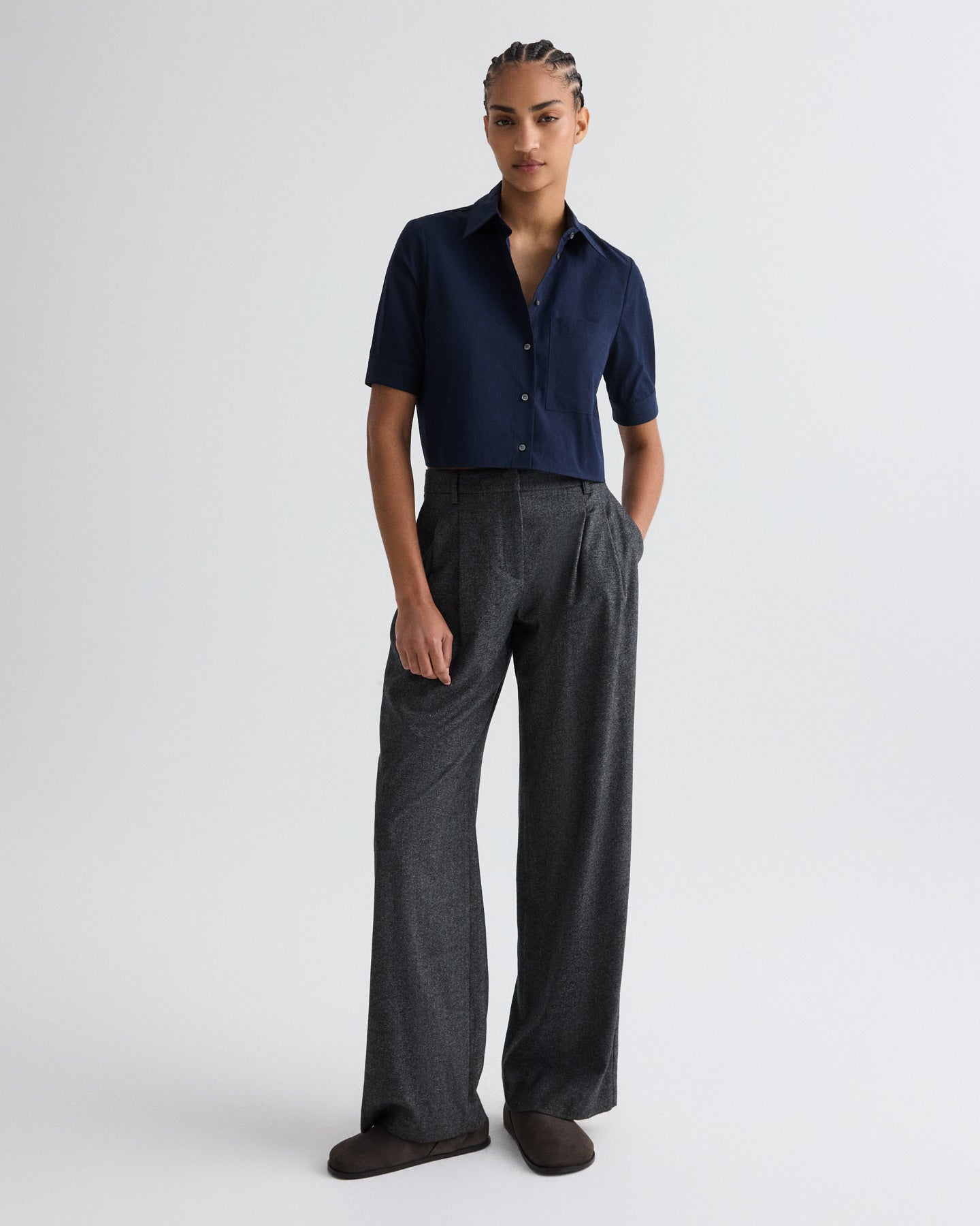 TWP Midnight Short Lived Shirt in Vintage Washed Poplin view 3