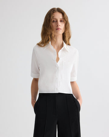 TWP White Short Lived Shirt in Vintage Washed Poplin view 1