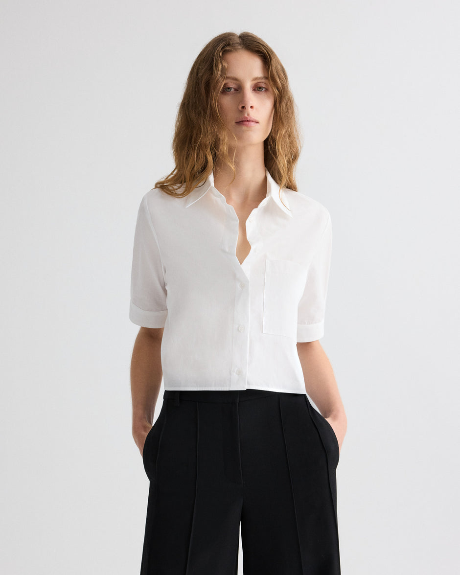 TWP White Short Lived Shirt in Vintage Washed Poplin view 1