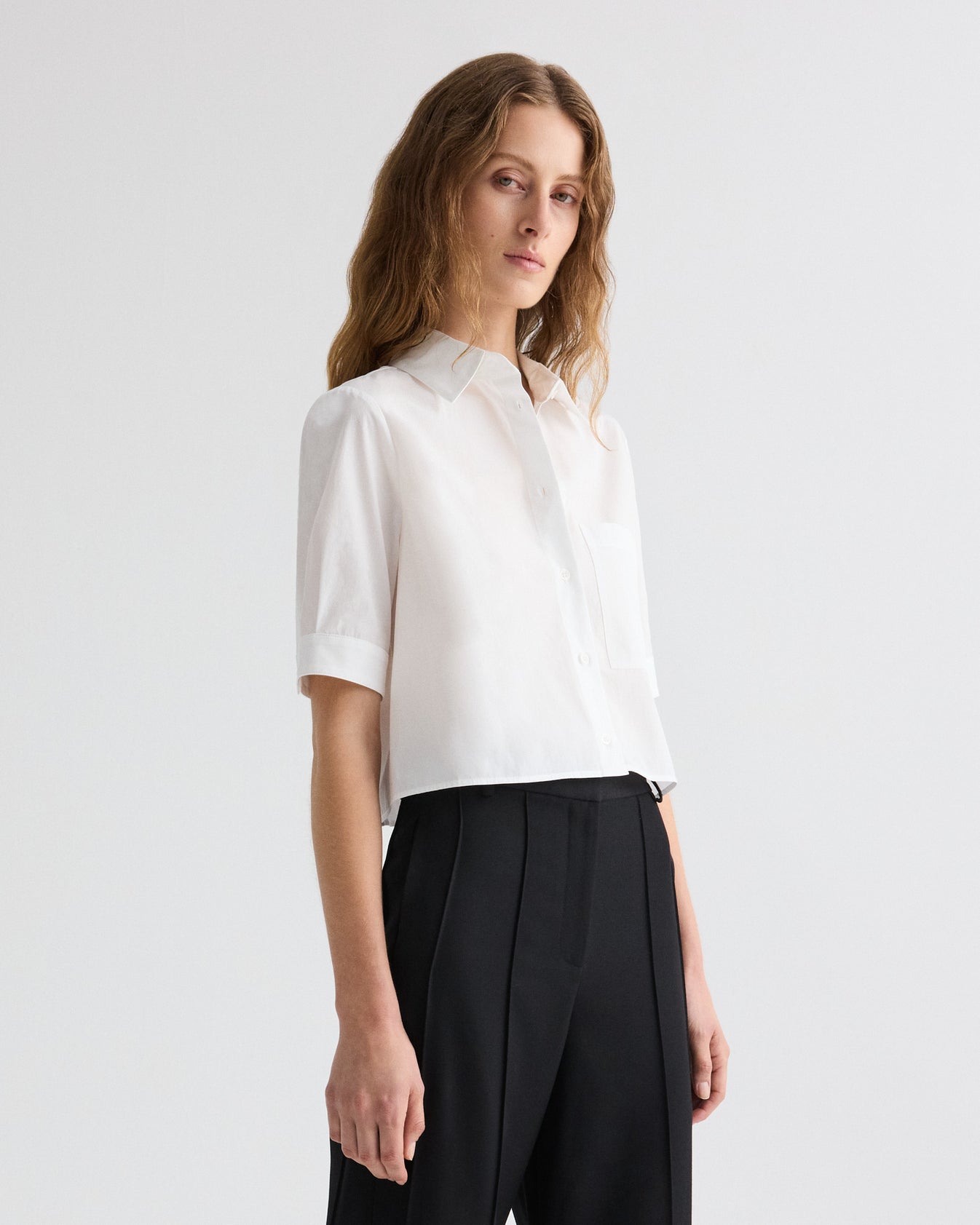 TWP White Short Lived Shirt in Vintage Washed Poplin view 3