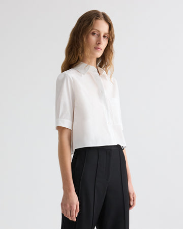 TWP White Short Lived Shirt in Vintage Washed Poplin view 3