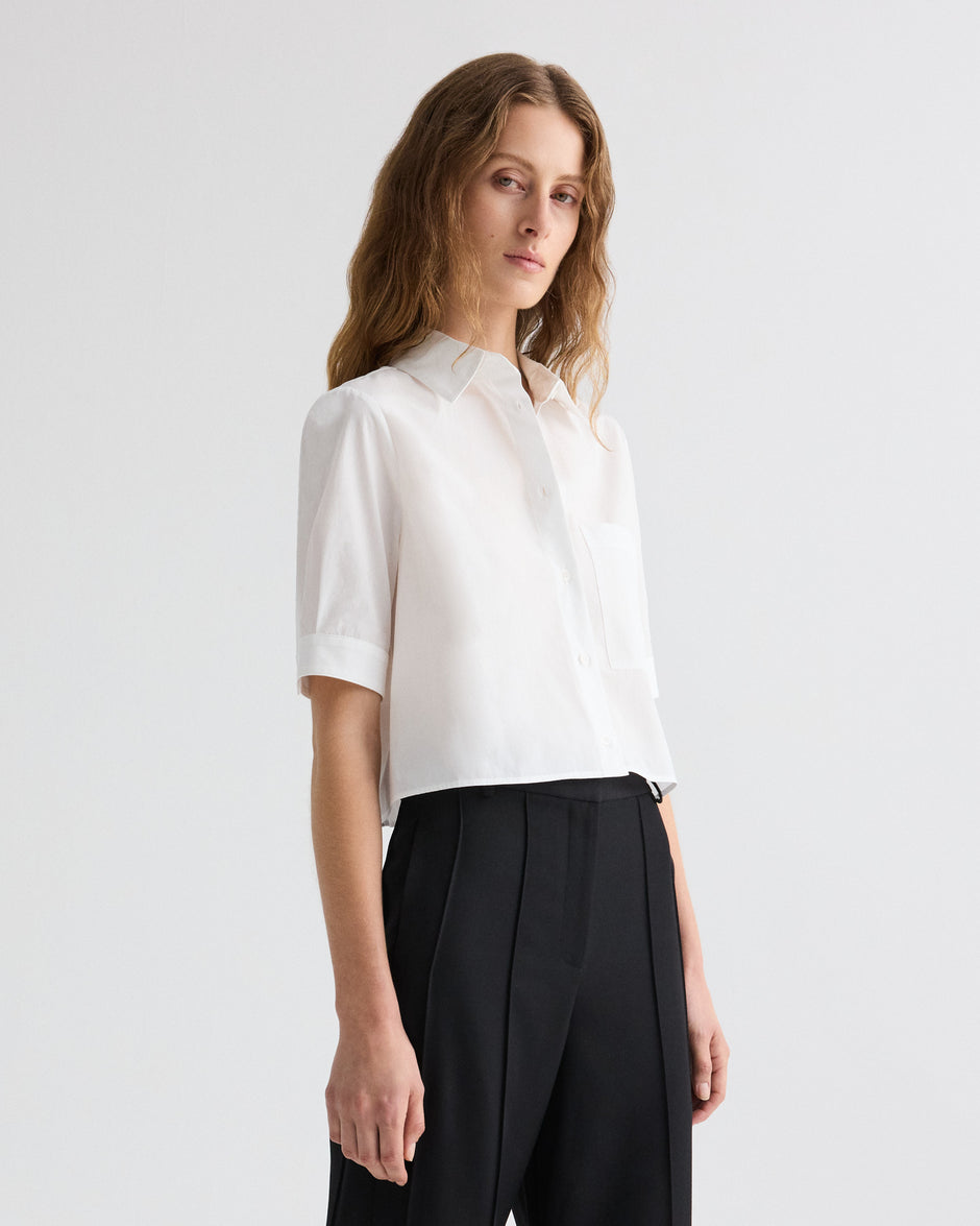 TWP White Short Lived Shirt in Vintage Washed Poplin view 3