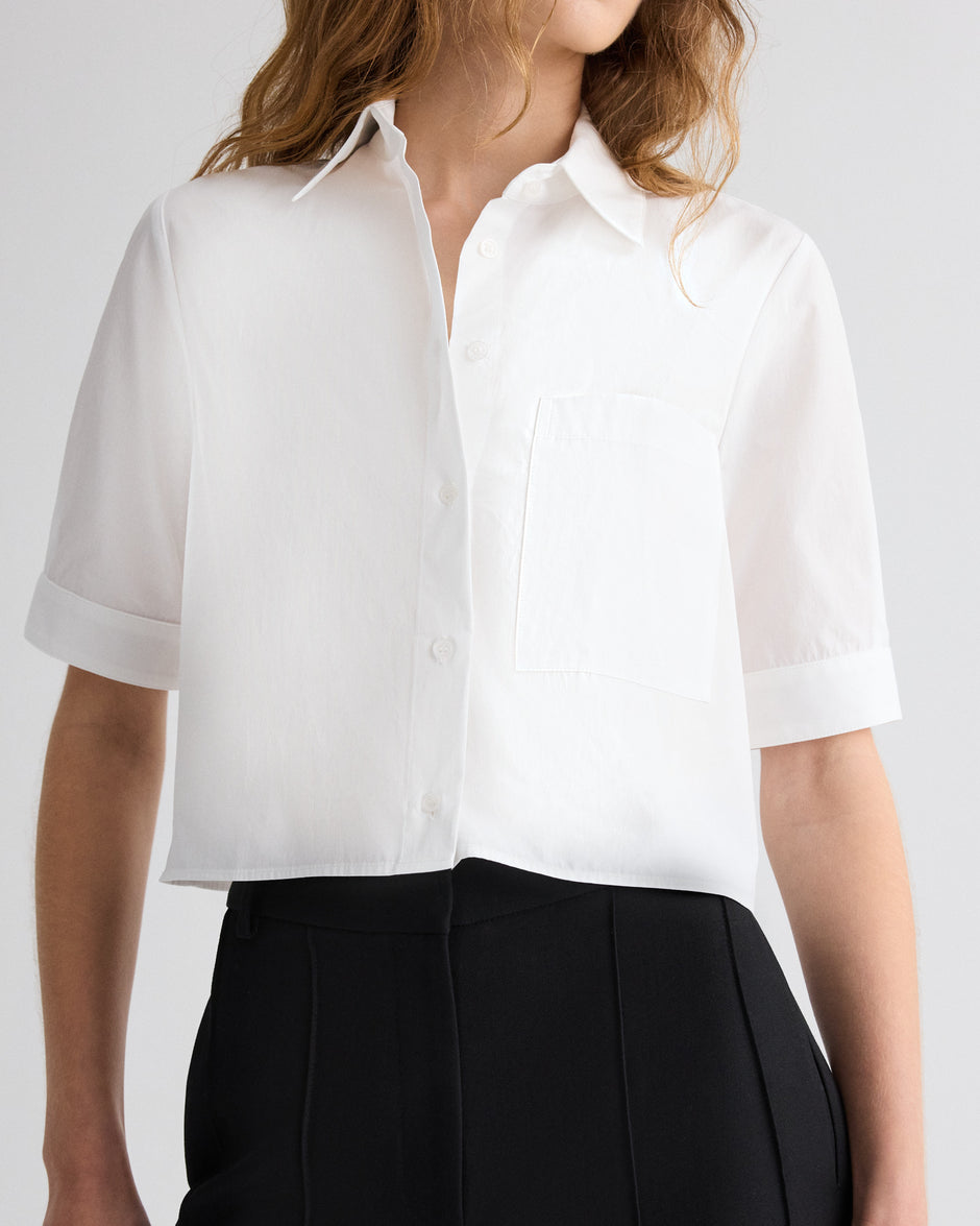 TWP White Short Lived Shirt in Vintage Washed Poplin view 2