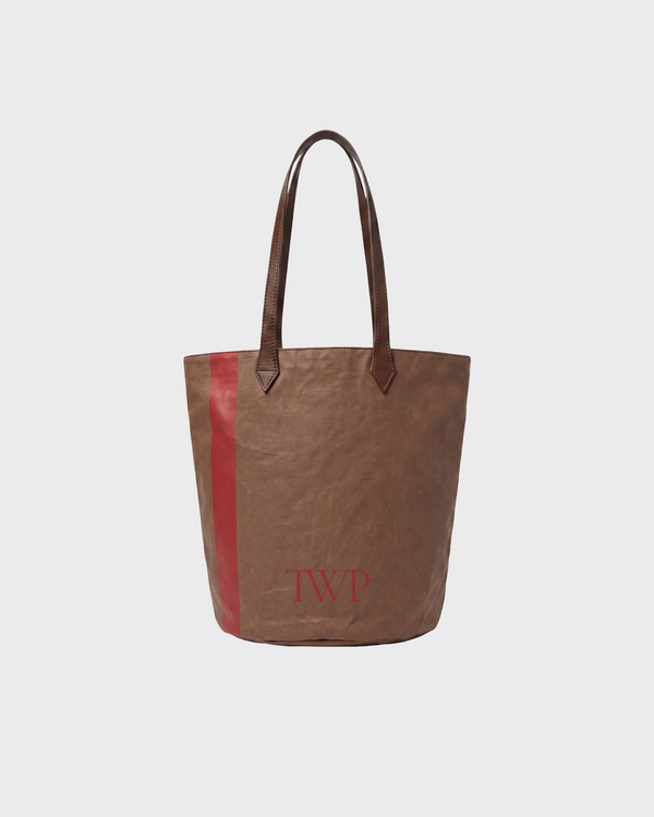TWP Tan / tomato Aspen Small Bucket Bag in Coated Cotton Canvas view 2