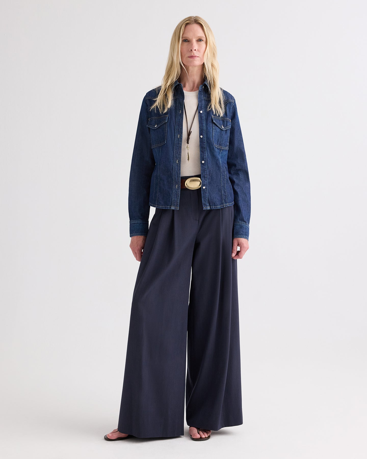Women's Indigo Wide Leg Wool Pant | TWP