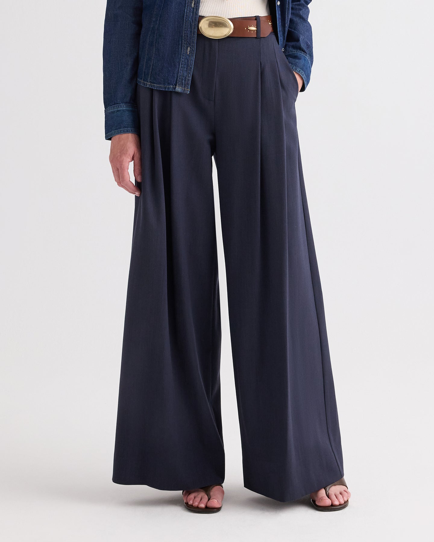 Women's Indigo Wide Leg Wool Pant | TWP