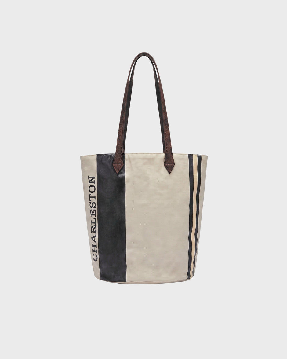 TWP Ivory / green Charleston Small Bucket Bag in Coated Cotton Canvas view 1