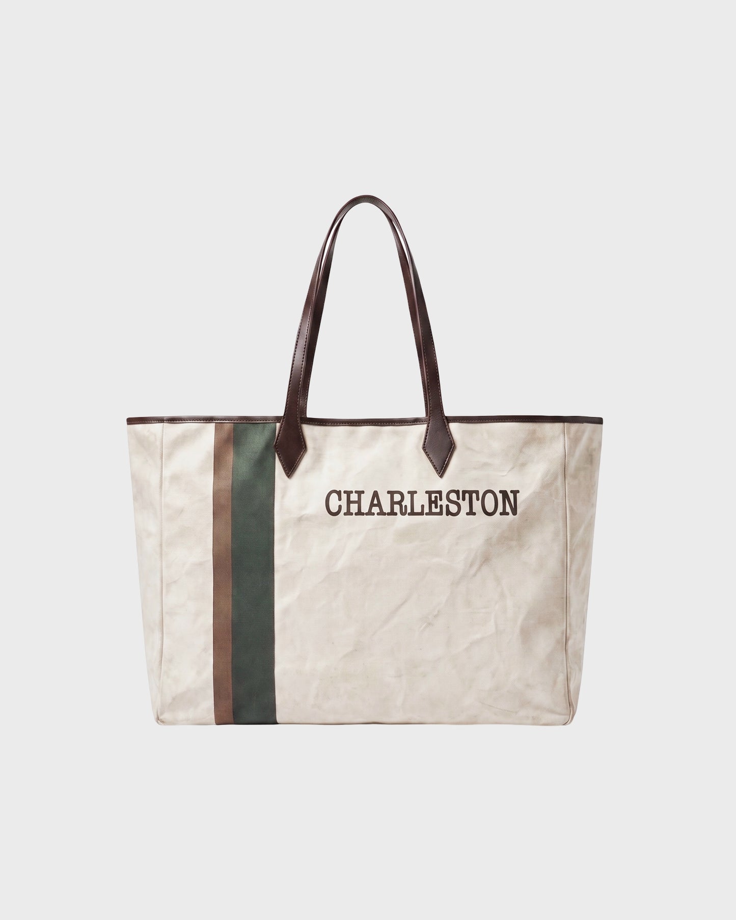 TWP Ivory / green Charleston Tote Bag in Coated Cotton Canvas view 1