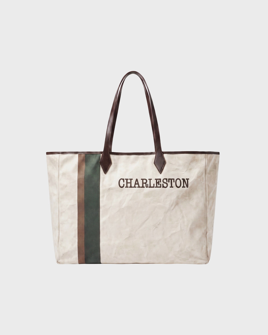 TWP Ivory / green Charleston Tote Bag in Coated Cotton Canvas view 1