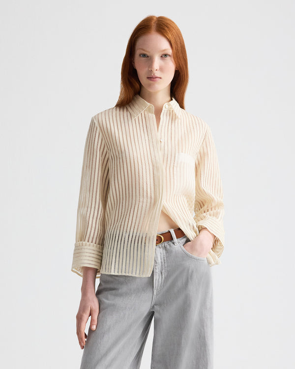 TWP Ivory / natural Boyfriend Shirt in Ribbon On Organza view 2