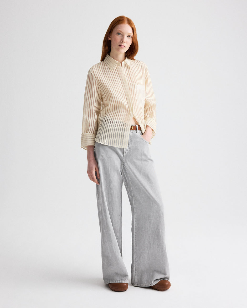 TWP Ivory / natural Boyfriend Shirt in Ribbon On Organza view 3