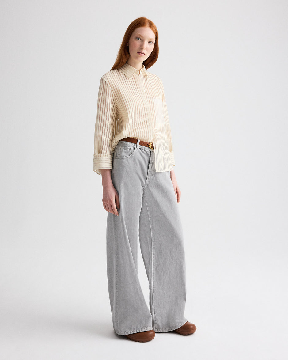 TWP Ivory / natural Boyfriend Shirt in Ribbon On Organza view 5